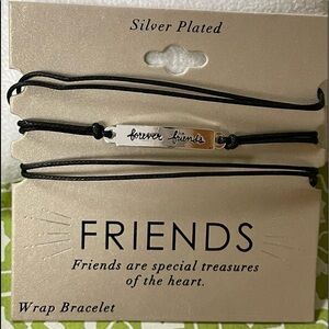 Black Wrap Silver Plated Bracelet “Forever Friends”. NWT
